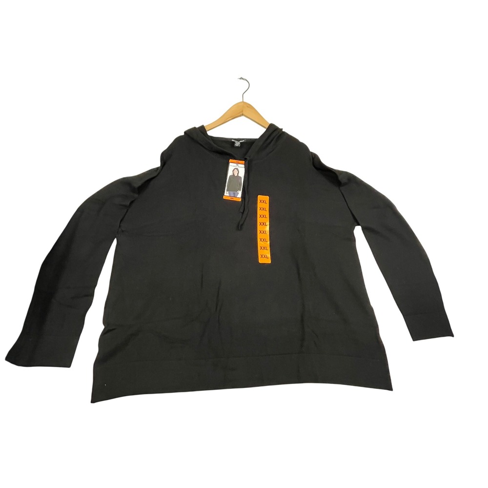 Hilary Radley Womens XXL Black Hooded Knit Sweater Pullover NWT CU5145-4084